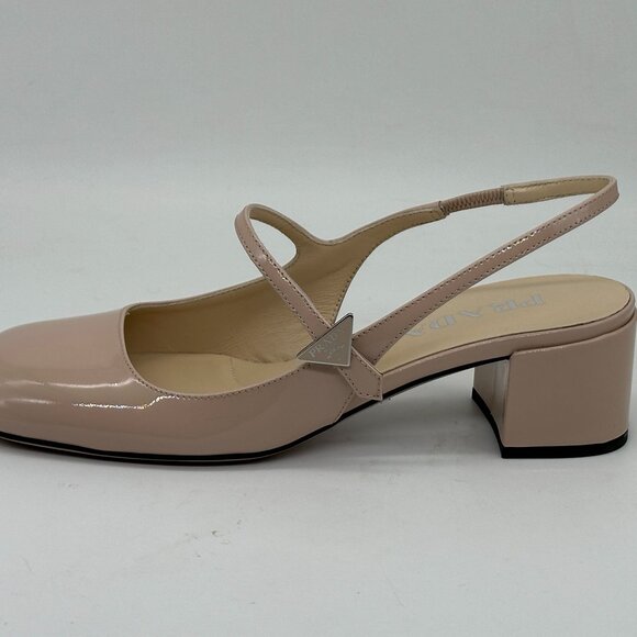 PRADA Decolette Logo Patent Leather Slingback Mary Jane Pumps Heel Sandals - Picture 4 of 15